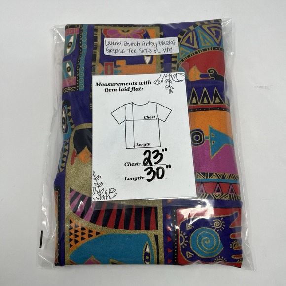 Vintage 90s Laurel Burch Pop Art Single Stitch USA Shirt Unisex XL Purple Tribal - Picture 8 of 8